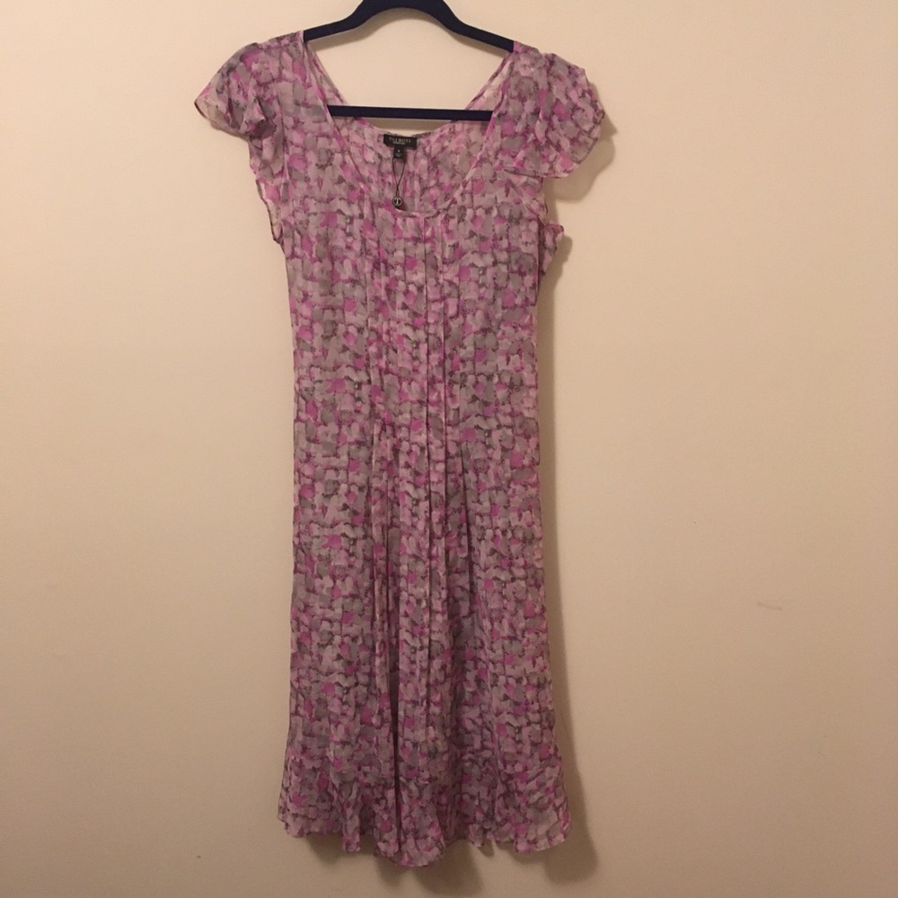 Talbots silk chiffon pleat-front tea length dress